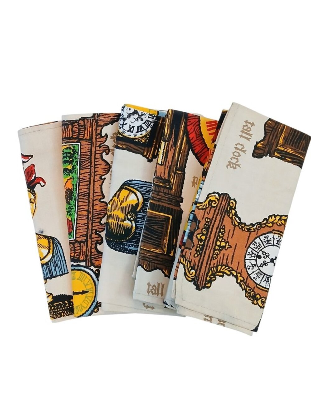 Retro Clock Cloth Napkins Set of 5 Novelty Timepiece Print 15x14.5